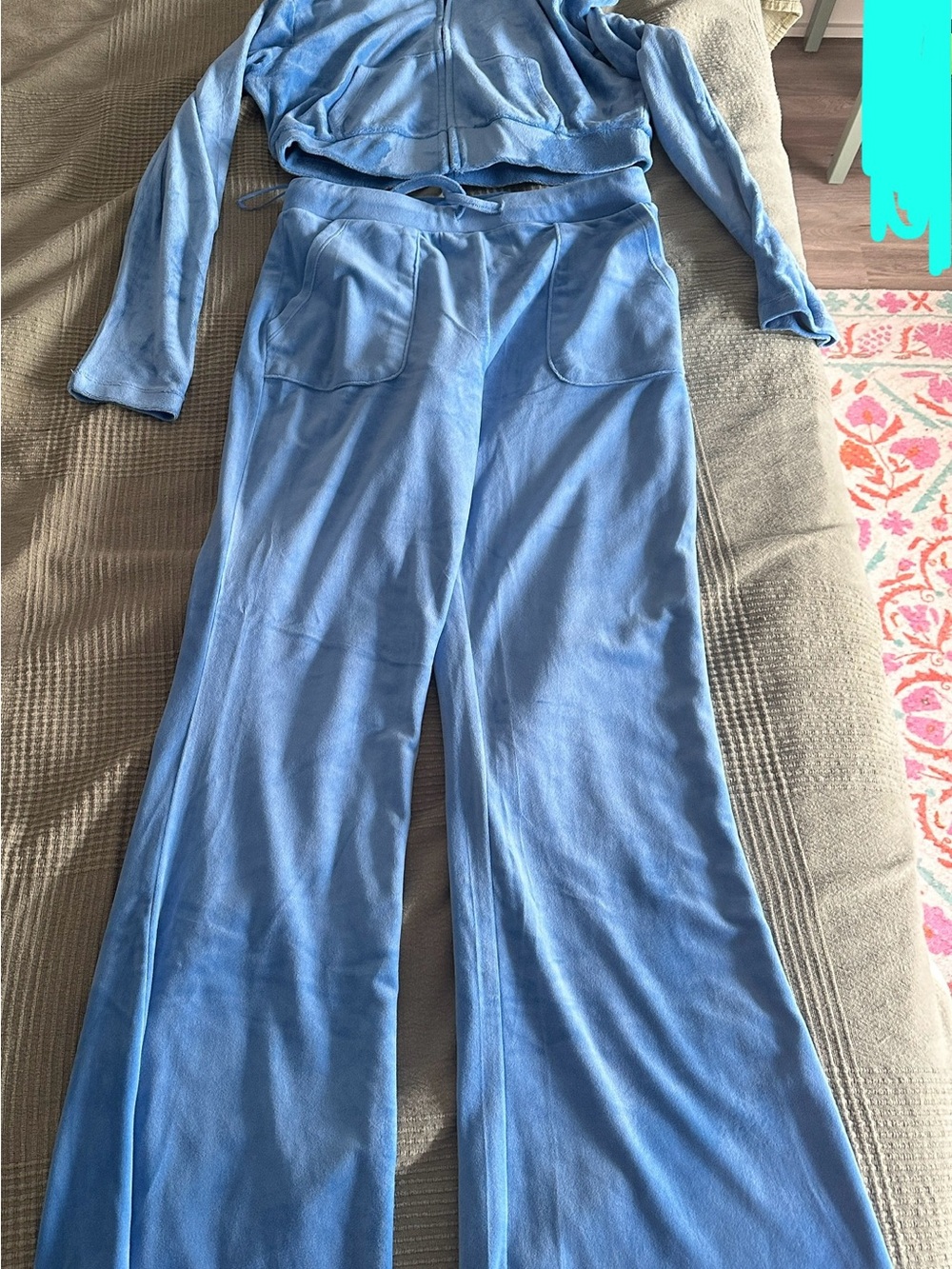 Velour 2 piece track sweat suit hooded crop sweater and pants